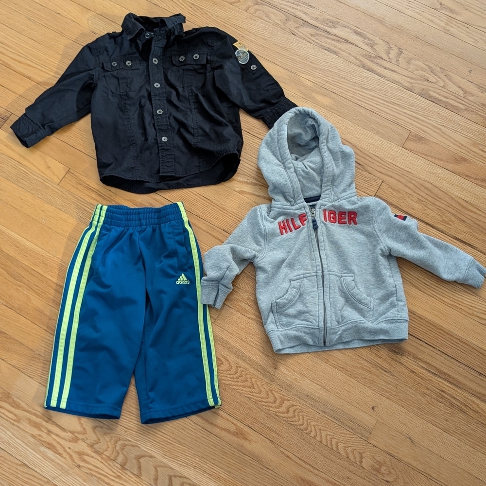 Adidas Blue Shorts and Hilfiger Gray Hoodie Set